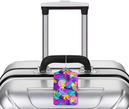 Set of 2 Purple Leaves of Palms Tree Luggage Tags for Suitcases, Colorful Art Tropical Flavour Leather Suitcase Tag Name Identifiers Labels for Travel Bag Baggage Backpack