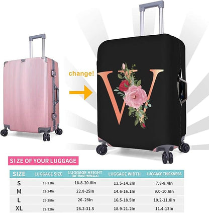 Floral Letter W Travel Luggage Cover Spandex Suitcase Protector Elastic Washable Stretch Suitcase Cover,Size L(Fit 25-28inch Suitcase)