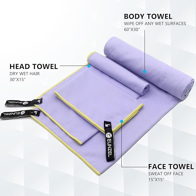 4 Set Quick Dry Camping Towel, Microfiber Travel Towel Super Absorbent Fast Drying Towel for Camping, Beach, Gym, Backpacking & Swimming(Four 3-Piece Towel Sets, Army Green/ Grey/ Taro Purple/ Pink)