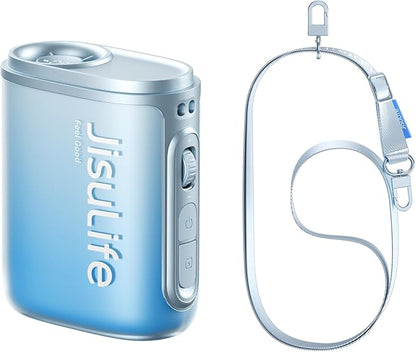 JISULIFE Portable Neck Fan, 100-Speed Adjustable 40000 RPM Personal Mini Necklace Wearable Belt Fan, 16H Rechargeable Battery 4500mAh with LED Display for Outdoor Travel Camping Gifts- Blue