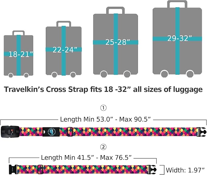Travelkin Luggage Straps TSA Approved - Adjustable Cross Suitcase Straps with TSA Lock, Reinforced Buckle, Unique Pattern - Secure Heavy Duty Luggage Straps for Travel (Scales of Dragon)