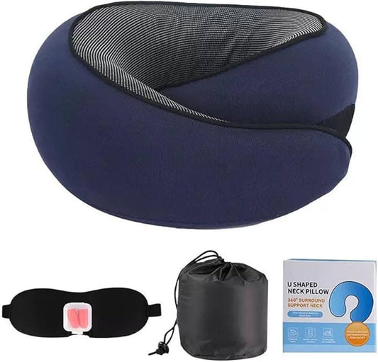 Travel Pillow, Travel Neck Pillow, 360 Degree Comfort and Breathability, Airplane Travel Neck Pillow, Stowable U-Shaped Pillow (Navy Blue)