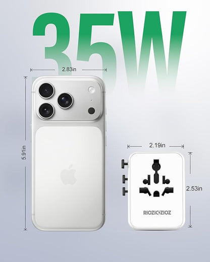 35W Universal Travel Plug Adapter,7-Port PD&QC Fast Charging Power Adapter,Worldwide Outlet Wall Charger for USA/EU/UK/AUS Over 200 Countries-Type C/A/G/I