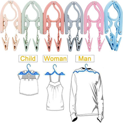 Portable Folding Travel Clothes Hangers12 Pcs with 24 Pcs Clips,with 1 Pcs Clothesline,for Scarves Suits Trousers Pants Shirts Socks Underwear Clothesp