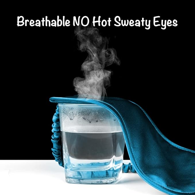 Breathable Silk Sleep Mask Blindfold, Elastic Blackout Eye Cover Headband for Sleeping Nap Travel Time, Peacock Blue, 1 Pack