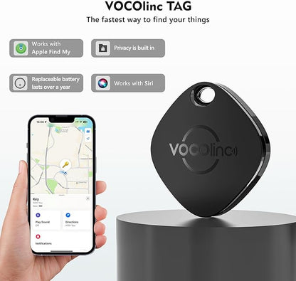 [Apple MFi Certified] VOCOlinc Air Tracker Tags 2 Pack Black, Item Finder Work with Apple Find My APP (iOS Only,Not for Android), Smart Locator for Key/Luggage Suitcases/Bag/Wallet,Replaceable Battery