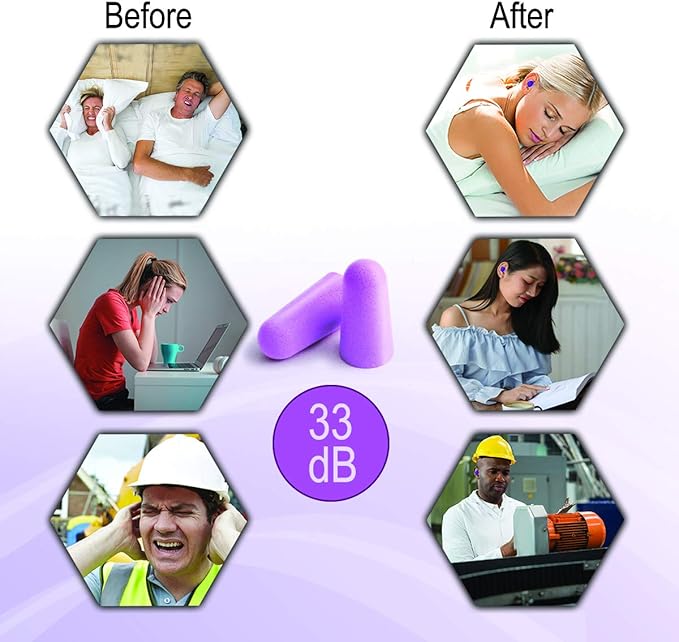 MOLDEX Soft Foam Earplugs Softies® Ear Plugs for Sleeping, Snoring, Work, Travel, Shooting -33dB Highest NRR Made in USA (Purple, 50 Pairs)