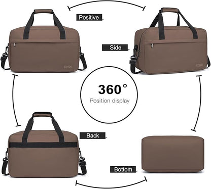 Kono Travel Duffel 20L Under Seat Carry-On Sports Tote Gym Weekender Overnight Bag - Brown, 15.75"x9.84"x7.87"