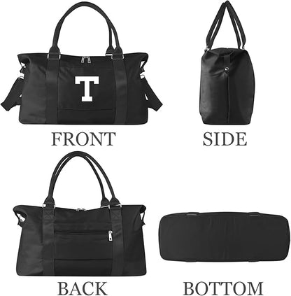 Initial Travel Duffel Bag Sports Gym Bag for Boys Teen Birthday Gifts,Black Personalized Weekender Bag Carry On Tote Bags for Men,Waterproof Overnight Luggage Bag Airplane Travel Essentials(Letter T)