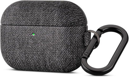 Handmade Case - for AirPods Pro 3 Case Cover with Key Chain - Selected Skin-Friendly Vegan Leather, Woolen Fabric Cloth Style, Shockproof Hard Cover for AirPods Pro 3rd Generation - Black