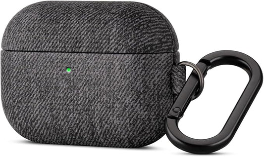 Handmade Case - for AirPods Pro 3 Case Cover with Key Chain - Selected Skin-Friendly Vegan Leather, Woolen Fabric Cloth Style, Shockproof Hard Cover for AirPods Pro 3rd Generation - Black