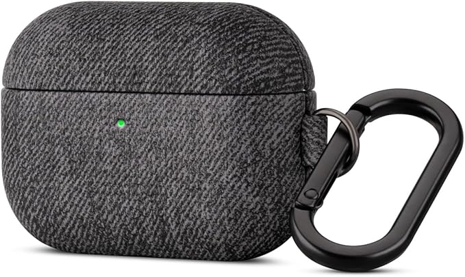 Handmade Case - for AirPods Pro 2 Case Cover with Key Chain - Selected Skin-Friendly Vegan Leather, Woolen Fabric Cloth Style, Shockproof Hard Cover for AirPods Pro 2nd Generation - Black