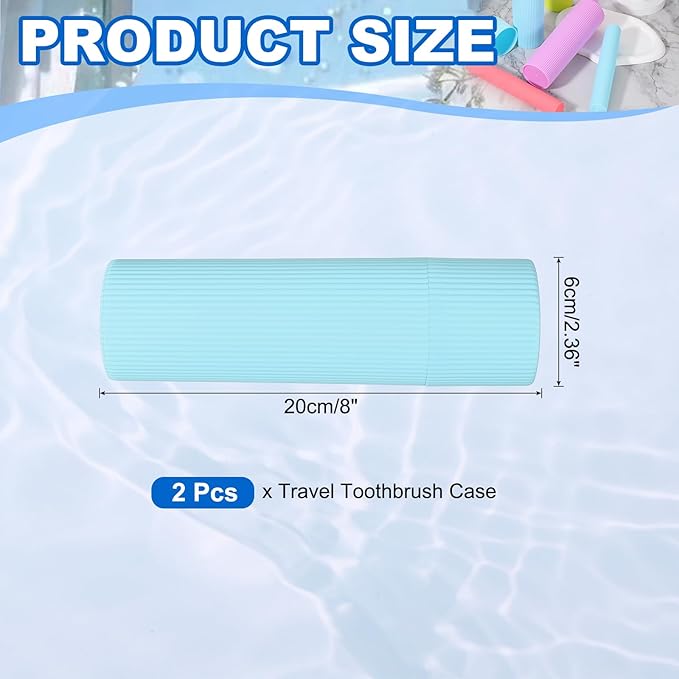 uxcell 2Pcs Travel Toothbrush Case, 7.9x2.4x2.4 Portable Travel Toothbrush Holder with Stripe, Plastic Toothpaste Container for Bathroom, Gym, Business Trip, Camping, Blue