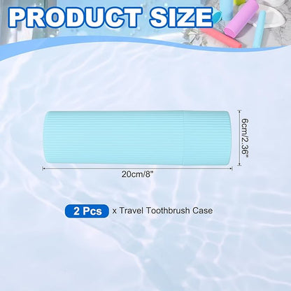 uxcell 2Pcs Travel Toothbrush Case, 7.9x2.4x2.4 Portable Travel Toothbrush Holder with Stripe, Plastic Toothpaste Container for Bathroom, Gym, Business Trip, Camping, Blue