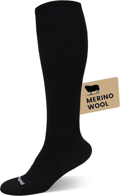 HAPIU Merino Wool Easy On Compression Socks for Women & Men, 15-20 mmHg, Plus Size Knee High Stocking for Nurses, Pregnancy, Travel, Flight, Medias de Compresión Mujer