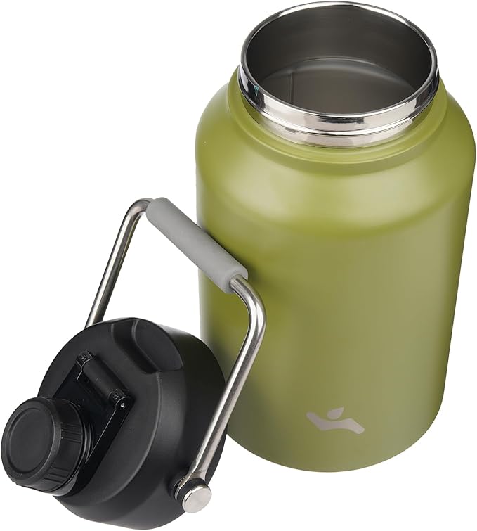 1 Gallon Jug with Handle,128 oz Insulated Water Bottle with Carrying Pouch, Double Wall Vacuum Stainless Steel Metal Bottle,Forest Green