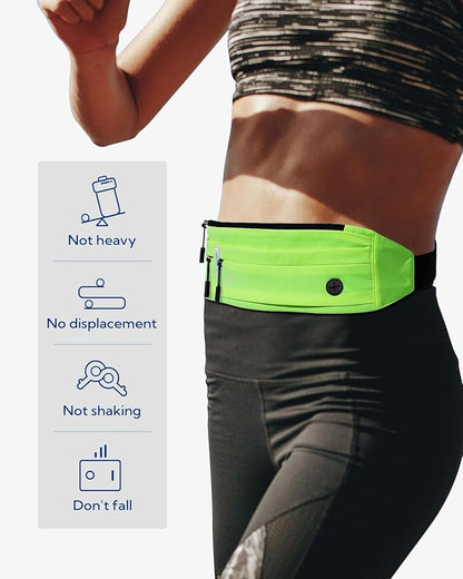 WATERFLY Running Belt Fanny Pack: Runner Marathon Jogging Waist Pack Sport Workout Exercise Fitness Phone Holder Belt for Men Women Jogger Slim Waistband Black