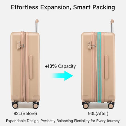 Hanke Expandable 26 Inch Luggage with Spinner Wheels, Hardside Large Suitcase, All-PC Hard Shell Travel Luggage, TSA Lock, Lightweight Durable Checked-Medium (Cuba Sand, 93L)