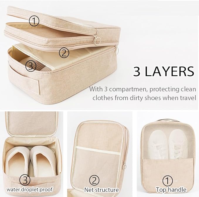 Shoe Bags for Travel, Holds 3 Pair of Shoes for Travel Luggage Accessories Portable Shoes Pouch and Daily Use Storage Pouch with Handle and 3 Dust bags