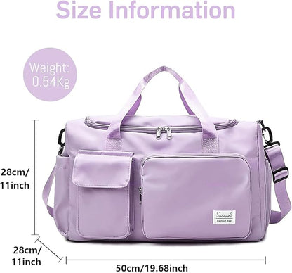 Travel Duffel Bag with Shoes Compartment Sports Gym Bag with Dry Wet Separated Pocket for Men and Women, Overnight Bag Weekender Bag Training Handbag Yoga Bag - Purple
