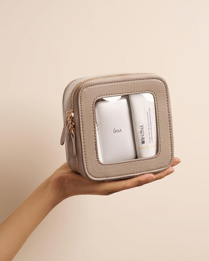 Clear Cosmetic Bag Set for Women Makeup Bag with Handle, 3 Pcs Travel Toiletry Bag Transparent Cosmetic Case Portable Make Up Organizer Bag for Essentials (Stone, Mini+S+L)