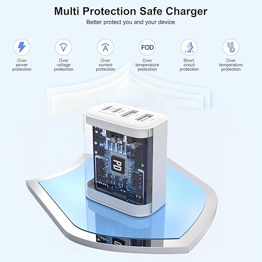 2Pack iPhone 17/16/15 Pro Max USB C to C Woven Cable Cord,PD 40W Type C Apple Charger 4 Port Wall Plug with 3FT USB C-C Fast Charging Woven Cord for iPhone 17 Air/16e/17/16/15/15 Plus/Pro/Pro Max/iPad