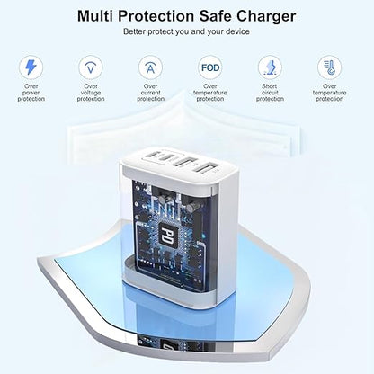 2Pack iPhone 17/16/15 Pro Max USB C to C Woven Cable Cord,PD 40W Type C Apple Charger 4 Port Wall Plug with 3FT USB C-C Fast Charging Woven Cord for iPhone 17 Air/16e/17/16/15/15 Plus/Pro/Pro Max/iPad