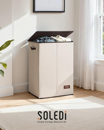 SOLEDI Laundry Hamper with Lid 130L Large & Tall Collapsible Laundry Basket, Clothes Hamper with Bag Removable Easy to Carry, Dirty Hampers for Bedroom, Bathroom, Dorm, College, Beige