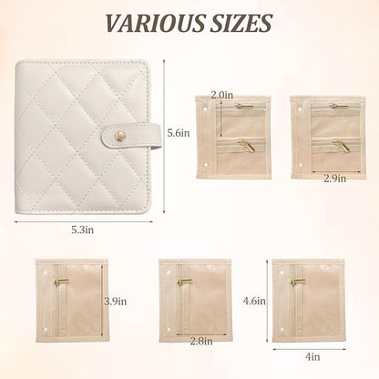 Velvet Travel Jewelry Organizer Book with Zipper Pouches – Anti-Tarnish, Scratch-Proof Jewelry Storage for Rings, Necklaces, Earrings, Bracelets – Portable Soft Case for Women (White)