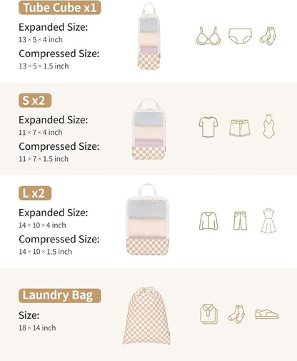 Narwey 6 Set Compression Packing Cubes for Travel Kids Women Carry on, Packing Organizers Bag for Backpack Luggage Suitcase Duffle Bags