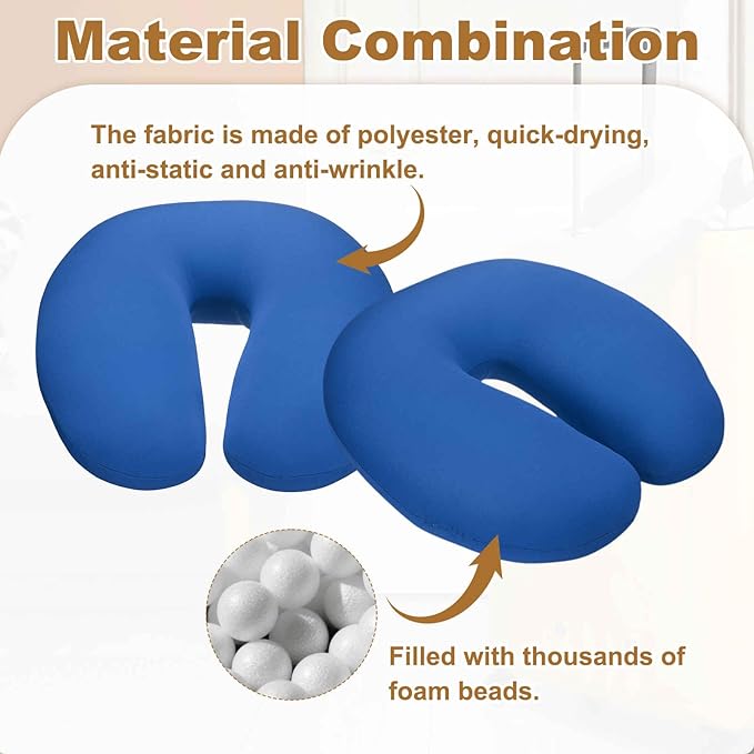 HARFINGTON Travel Pillow Airplane Neck Pillow U-Shaped Filled with Foam Beads Stuffable Classic for Sleeping Neck Chin Lumbar Support, Blue