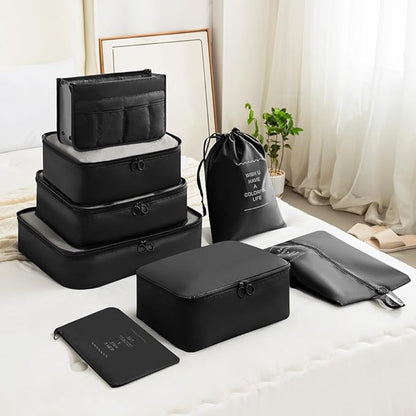 SUMINGGO Packing Cubes for Travel - 8 PCS Compression Packing Organizers Set, Water-Resistant Luggage Organizers with Laundry Bag for Suitcase, Travel Bags Organizer for Efficient Packing (Black)