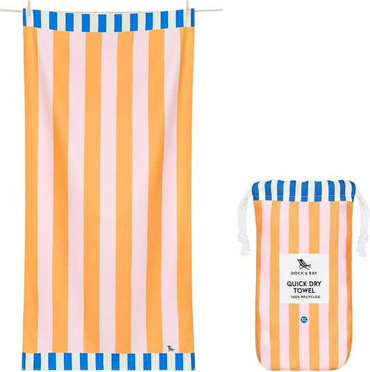 Dock & Bay Beach Towel - Quick Dry, Sand Free - Compact, Lightweight - 100% Recycled - Includes Bag - Mellow Yellow - Extra Large (200x90cm, 78x35)