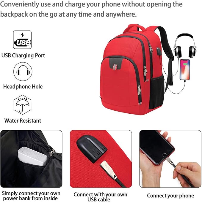 Della Gao Laptop Backpack for Men, Large Anti-Theft Business Travel Backpack with USB Charging Port, Water Resistant College School Computer Bag for Men/Women for 17 Inch Laptop and Notebook