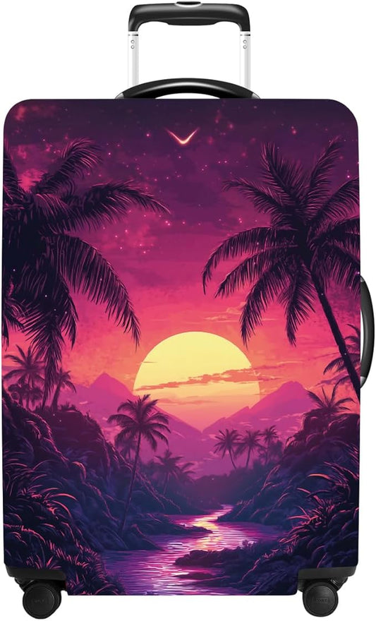 Luggage Cover Washable Suitcase Protector Anti-scratch Suitcase cover Fits 20-34 Inch Luggage (Coconut trees, L(28-30inch suitcase))