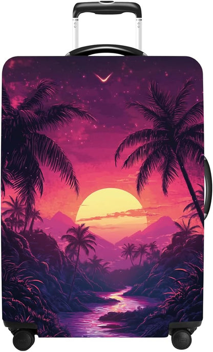 Luggage Cover Washable Suitcase Protector Anti-scratch Suitcase cover Fits 20-34 Inch Luggage (Coconut trees, XL(32-34inch suitcase))