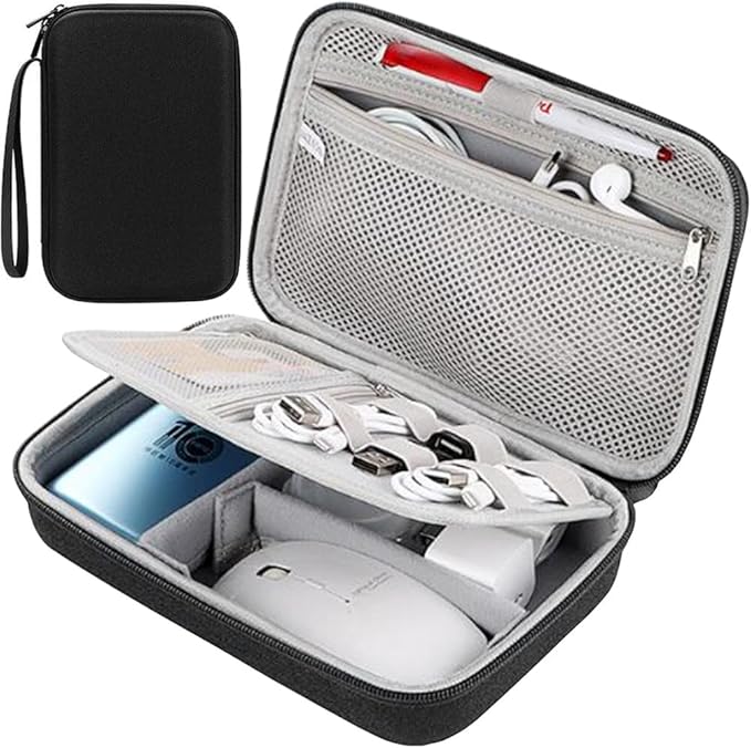 Hard Electronic Organizer Travel Case Electronics Accessories Organizer Pouch Bag Double Layer Shockproof Box for MacBook Power Adapter Chargers Cord Flash Drive Apple Magic Mouse Pencil Power Bank