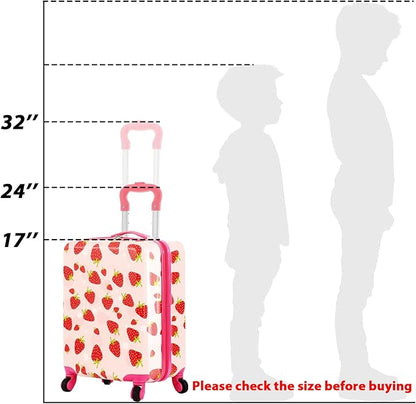 Sanwuta 4 Pcs Kids Luggage Set Backpack Travel Rolling Suitcase U-shape Pillow Christmas Children Gift for Girls Boys(17 Inch,Strawberry Style,Light Pink)