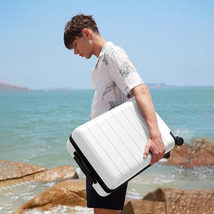 NINETYGO Medium Checked Luggage 24 Inch, Checking In Luggage with Smooth Spinner Wheels, Lightweight, Hard Shell PC Suitcase, Lightweight Travel Luggage, TSA Approved (Lily White, Rhine Basic)