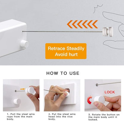 BESy Retractable Clothesline ABS case+Aluminum Dryer with Adjustable Stainless Steel Double Rope String Hotel Style Heavy Duty,Wall Mounted Method, 13.8 Feets,White