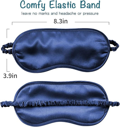 LULUSILK Mulberry Silk Sleep Eye Mask Blindfold with Elastic Strap Headband, Soft Eye Cover Eyeshade for Night Sleeping, Travel, Nap (Navy Blue)