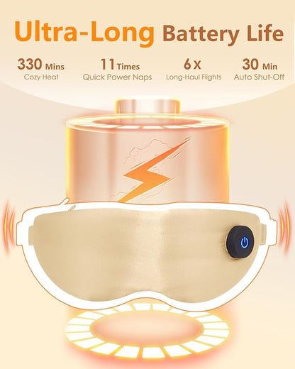 Heated Eye Mask for Dry Eyes & Stye Relief, 100% Mulberry Silk Sleep Mask with 3 Heat Levels & Auto-Off, Rechargeable & Washable Warm Eye Compress, Graphene Wireless Heating Pad for Travel