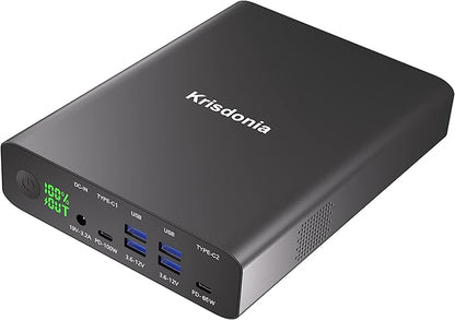 Krisdonia Portable Charger, PD 100W USB C Power Bank 64000mAh Fast Charging External Battery Pack with Dual USB-C PD (100W&65W) & 4 USB-A (QC3.0 18W) for Type-C Laptops, MacBook Pros, XPS, iPad Pro