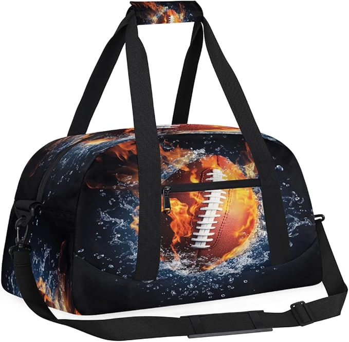 Kids Duffle Bag Girls Boys Sports Fire And Water Football Weekender Overnight Bag,Lightweight Duffel Bags for Traveling Gym Sport Dance