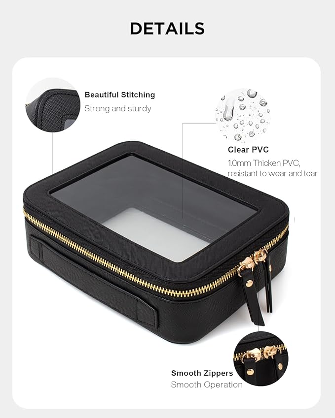 KOTORA Small Makeup Bag for Purse Cute Travel Makeup Bag Clear Cosmetic Bag with Zipper, Car Make Up Bag Organizer Storage Traveling Car Accessories Travel Essentials for Women (Black)