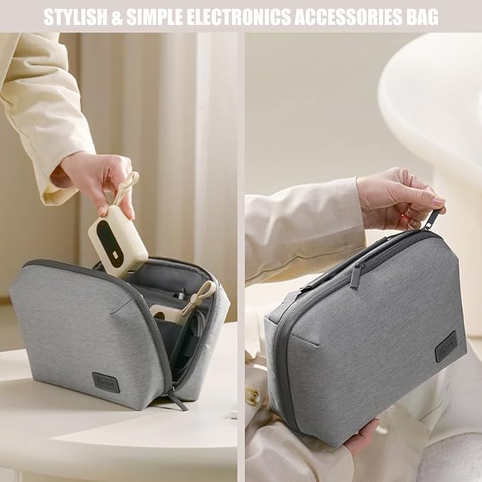 Kaxich Travel Electronics Organizer, Electronics Accessories Bag Portable Cable Organizer Case Waterproof Universal for Adapters Memory Cards, USB Cables (Beige)