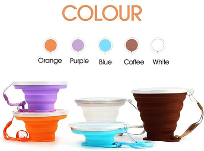 ME.FAN Silicone Collapsible Travel Cup - Silicone Folding Camping Cup with Lids - Expandable Drinking Cup Set - Portable, Graduated [9.22oz]