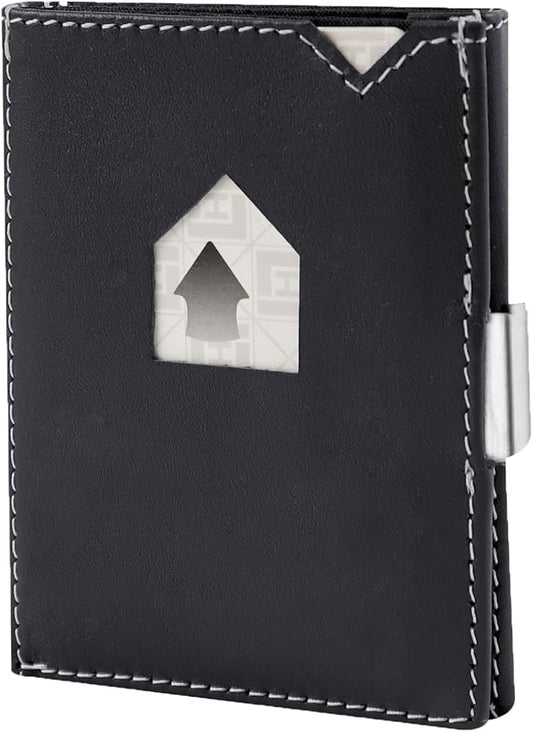 Men's Wallet, Genuine Leather RFID Blocking Slim Money Clip Wallet Minimalist Front Pocket Tri-Fold Money Clip Credit Card Holder with Present Box Black&White