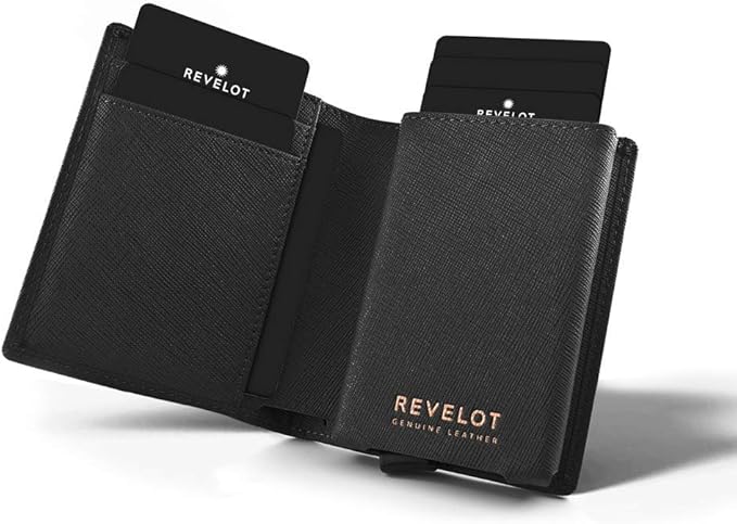 Revelot Cardholder Wallet/Genuine Leather with RFID Blocking / W1 (Black Saffiano)