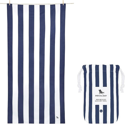 Dock & Bay Beach Towel - Quick Dry, Sand Free - Compact, Lightweight - 100% Recycled - Includes Bag - Cabana - Whitsunday Blue, Medium (130x70cm, 51x27)